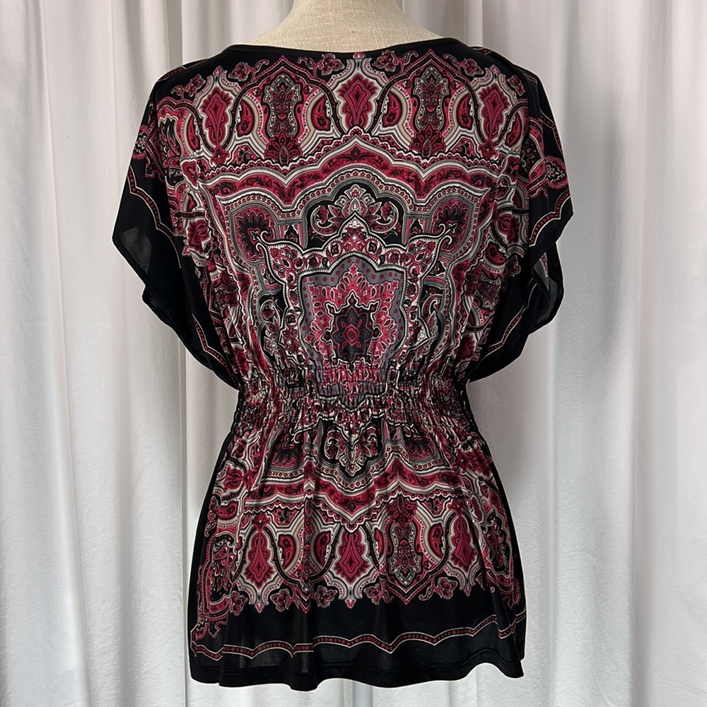 HeartSoul L Black/Burgundy Patterned Blouse - Picture 9 of 13